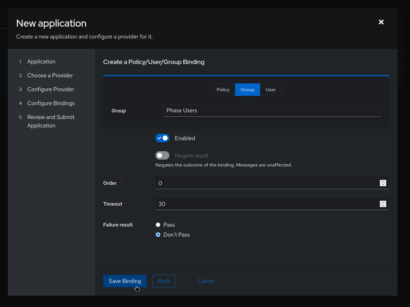 Configure bindings