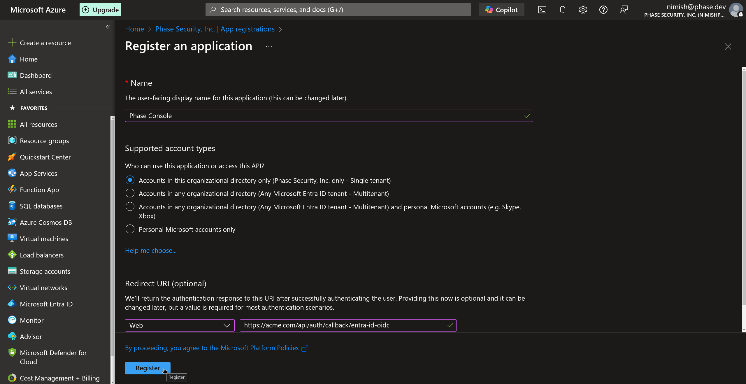 Configure application registration