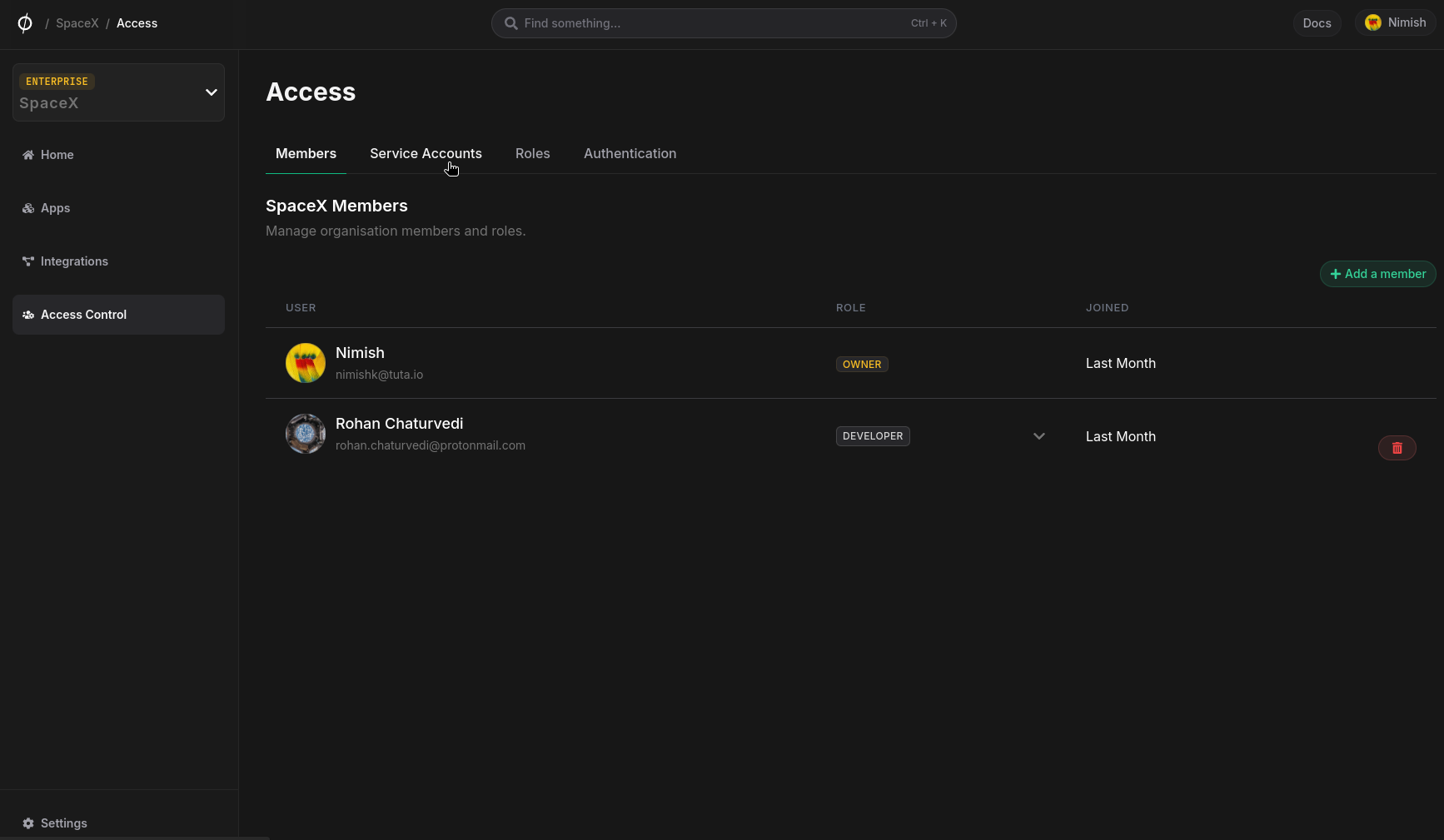 Click on service accounts tab